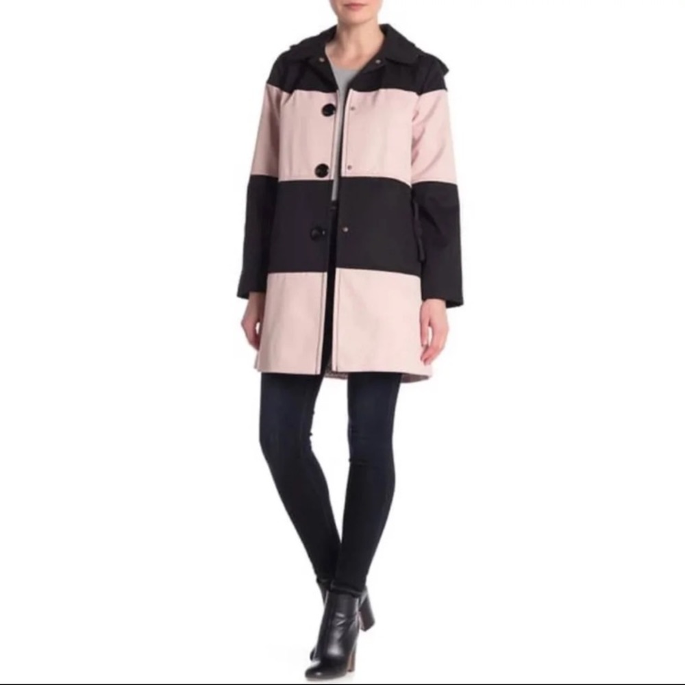 Kate Spade Color Block Trench Pink & Black Rain Coat.  XL